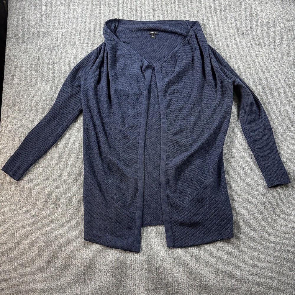 Torrid Cardigan Womens Size 0 Duster‎ Open Front Blue Knitted Texturized